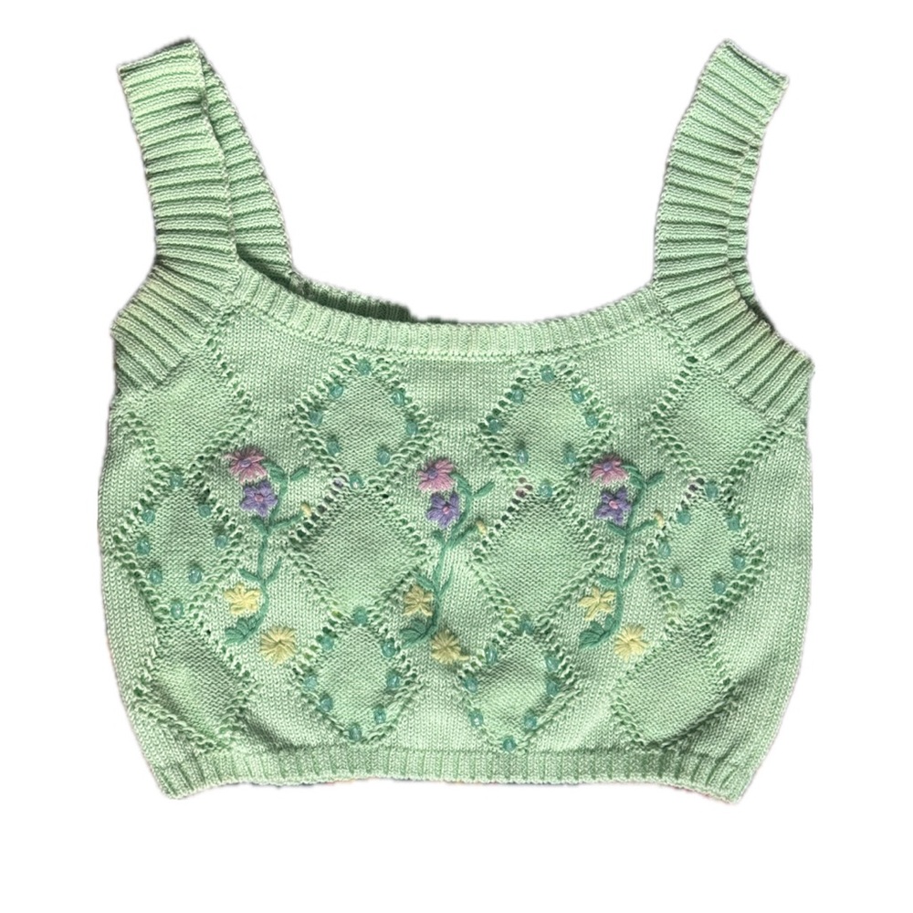 Embroidered Mint Green Knit Top